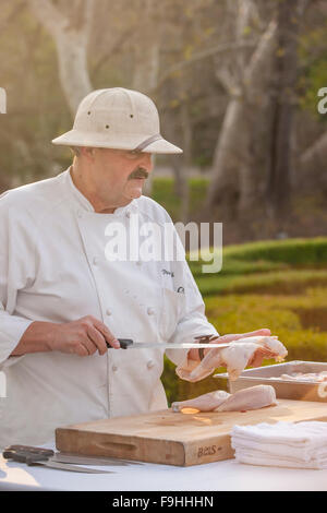 Küchenchef Pascal Gode hält Vorlesungen an der BBQ Bootcamp, Alisal Guest Ranch, Solvang, Kalifornien Stockfoto