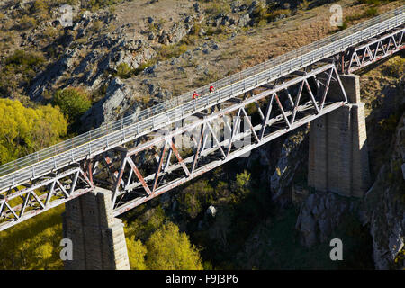 Radfahrer auf Poolburn-Viadukt, Poolburn Schlucht, Otago Central Rail Trail, Central Otago, Südinsel, Neuseeland Stockfoto