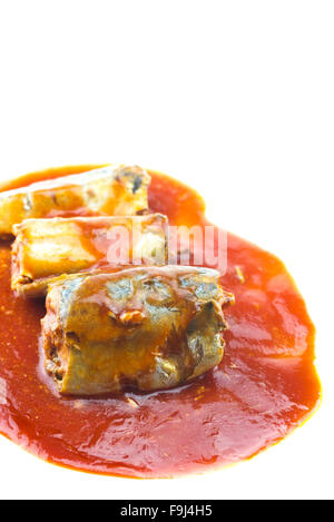 Fischkonserven in Tomatensauce Stockfoto