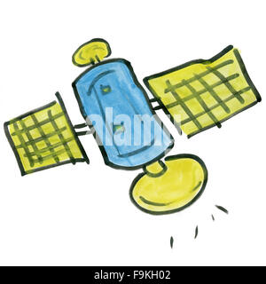 Cartoon Raum Satelliten isoliert auf weißem Hintergrund Cartoon Aquarell Stockfoto