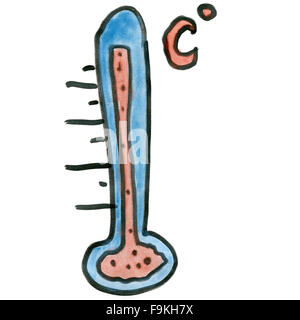 Cartoon-Thermometer isoliert auf weißem Hintergrund Cartoon Aquarell Stockfoto