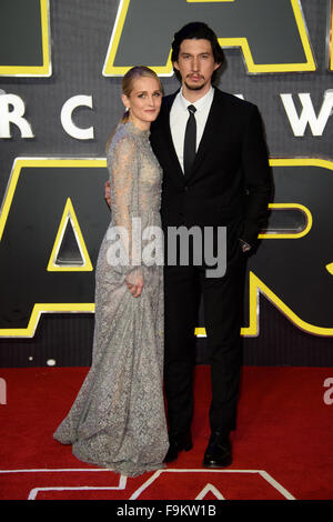 Joanne Tucker und Adam Driver bei der "Star Wars: das Erwachen der macht-Premiere in London Stockfoto