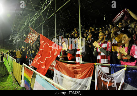 Brighton UK, 16. Dezember 2015 – Fans beim Wiederholungsspiel der FA Cup 2. Runde zwischen Whitehawk und Dagenham und Redbridge auf dem geschlossenen Gelände in Brighton Stockfoto