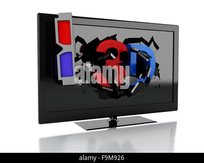 3D Renderer Abbildung. 3D TV geführt.  Kinematographie Konzept. Isolierten weißen Hintergrund Stockfoto