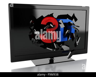 3D Renderer Abbildung. 3D TV geführt. Kinematographie Konzept. Isolierten weißen Hintergrund Stockfoto