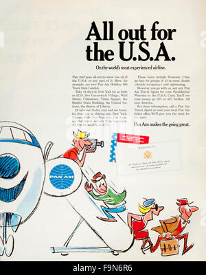 1960er Jahre Magazin Werbung Werbung die amerikanische Fluggesellschaft Pan Am. Stockfoto