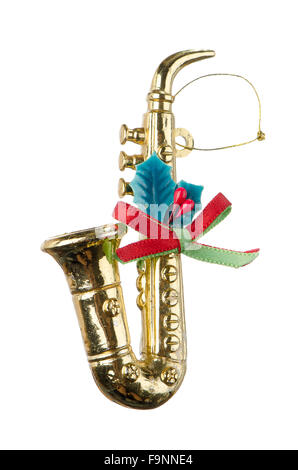 Weihnachten Dekorationen aus Kunststoff Musikinstrument isoliert auf weißem Hintergrund. Stockfoto