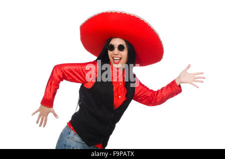 Mexikanische Frau in lustige Konzept auf weiß Stockfoto