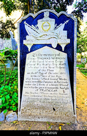 Gibraltar Friedhof verwundet Royal Marine tödlich bei Trafalgar Grabstein Stockfoto