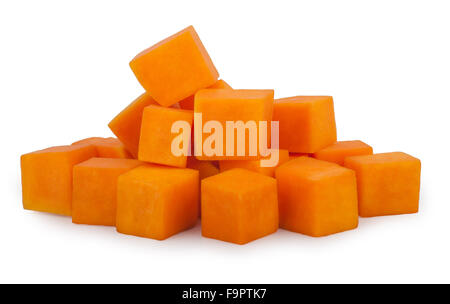 frische Kürbis Orangenscheiben isoliert auf weißem Hintergrund Stockfoto