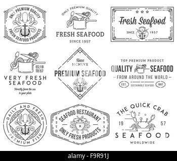 Schwarz auf weiß Meeresfrüchte Etiketten und Abzeichen Vol. 1 für jeden Einsatz Stock Vektor