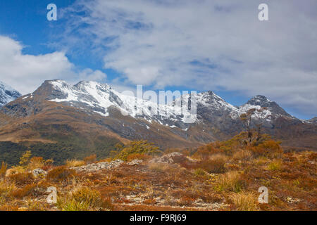 Die Darran Mountains von Key Summit auf dem Routeburn Track, Südinsel, Neuseeland. Stockfoto