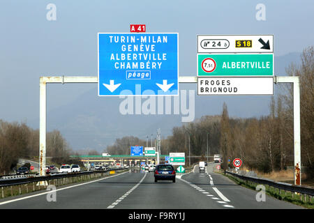 AutoRoute A41. Turin-Mailand, Genf, Albertville, Chambery. Maut. Stockfoto