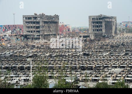 Tianjin Explosion Nachwirkungen, Sprenganlage. Foto Jayne Russell 17. August 2015 17.08.15 Stockfoto
