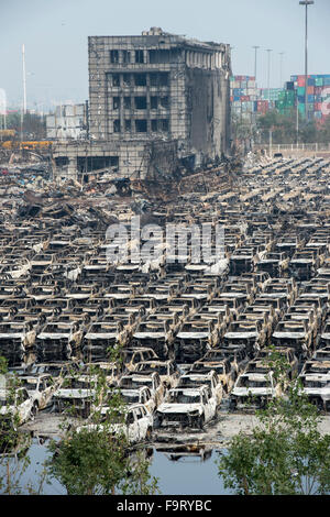 Tianjin Explosion Nachwirkungen, Sprenganlage. Foto Jayne Russell 17. August 2015 17.08.15 Stockfoto