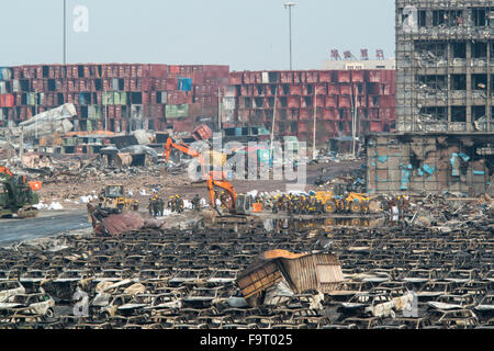 Tianjin Explosion Nachwirkungen, Sprenganlage. Foto Jayne Russell 17. August 2015 17.08.15 Stockfoto