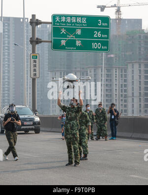 Tianjin Explosion Nachwirkungen, Sprenganlage. Foto Jayne Russell 17. August 2015 17.08.15 Stockfoto