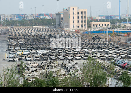 Tianjin Explosion Nachwirkungen, Sprenganlage. Foto Jayne Russell 17. August 2015 17.08.15 Stockfoto