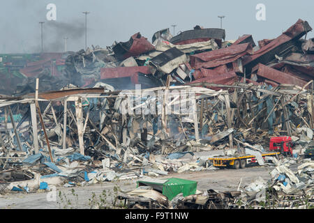 Tianjin Explosion Nachwirkungen, Sprenganlage. Foto Jayne Russell 17. August 2015 17.08.15 Stockfoto