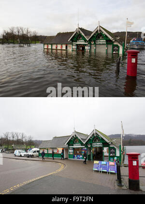 Bowness Bay am Lake Windermere Cumbria 18. Dezember 2015 UK Wetter - Flut & After.A Serie von Fotos, die heute am 18. Dezember abgestimmt mit Fotos, die am 6. Dezember 2015 weiter so – Cumbria. Bildnachweis: Gordon Shoosmith/Alamy Live-Nachrichten Stockfoto