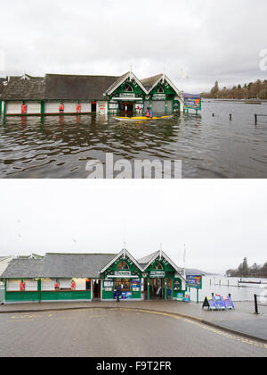 Bowness Bay am Lake Windermere Cumbria 18. Dezember 2015 UK Wetter - Flut & After.A Serie von Fotos, die heute am 18. Dezember abgestimmt mit Fotos, die am 6. Dezember 2015 weiter so – Cumbria. Bildnachweis: Gordon Shoosmith/Alamy Live-Nachrichten Stockfoto