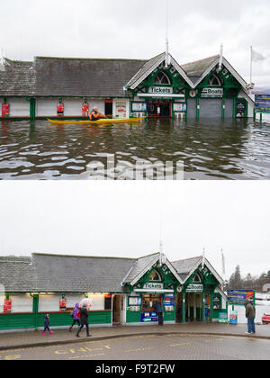 Bowness Bay am Lake Windermere Cumbria 18. Dezember 2015 UK Wetter - Flut & After.A Serie von Fotos, die heute am 18. Dezember abgestimmt mit Fotos, die am 6. Dezember 2015 weiter so – Cumbria. Bildnachweis: Gordon Shoosmith/Alamy Live-Nachrichten Stockfoto