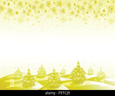 Die Landschaft im Hintergrund golden mit Weihnachtsbäumen und Schneeflocken. EPS10 Vektor-illustration Stock Vektor