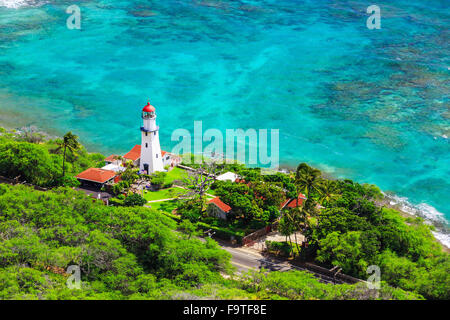 Honolulu, Hawaii. Diamond Head Leuchtturm Blick von oben. Stockfoto