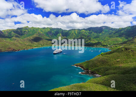 Nuku Hiva, Marquesas-Inseln. Bucht von Nuku Hiva. Stockfoto