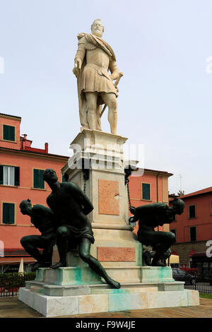 Denkmal der vier Mohren, Micheli Square, von Pietro Tacca (1577-1640), Livorno, Toskana, Italien, Europa. Stockfoto