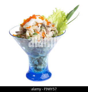Salat mit Garnelen, Avocado, Tomaten, roten Kaviar Stockfoto