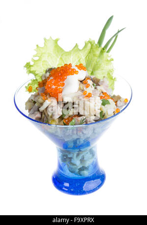 Salat mit Garnelen, Avocado, Tomaten, roten Kaviar Stockfoto