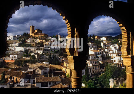 Aus dem Dar Al Horra Palast, einen Blick auf die Albaicin. Granada. Spanien. Stockfoto