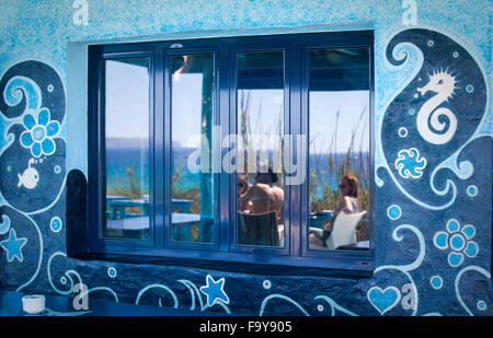 Blue Bar, Strand Migjorn, Formentera. Balearischen Inseln. Spanien Stockfoto