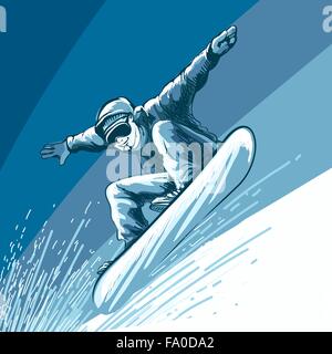 Springenden Snowboarder. Bunte Illustration im Stil Sketch. Stock Vektor