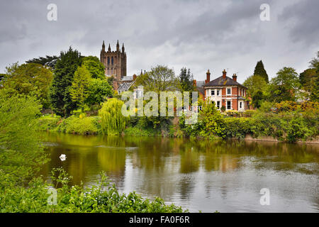 Hereford; Fluss Wye und Kathedrale; UK Stockfoto