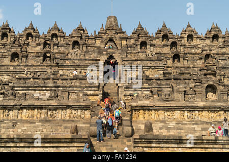 9. Jahrhundert Mahayana buddhistische Tempel Borobudur nahe Yogyakarta, Java, Indonesien, Asien Stockfoto