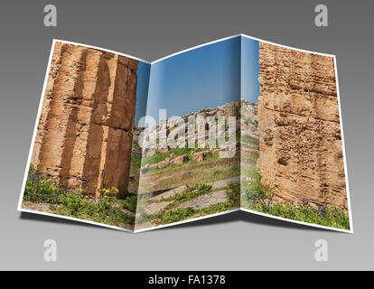 Blick von der Hera-Tempel (Tempel E) nach dem Athena-Tempel (Tempel F), Selinunte, Sizilien, Italien, Europa Stockfoto