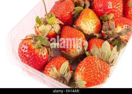 Erdbeeren in einem Plastikbehälter Stockfoto