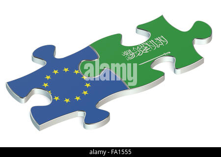 Saudi Arabien und Europäische Union Rätsel von Fahnen Stockfoto