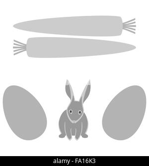 Grauer Hase mit Ei und Karotte Rahmen isoliert auf weiss Stock Vektor