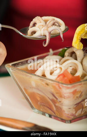 Leckere Calamari Ceviche, typische ecuadorianische Platte Stockfoto