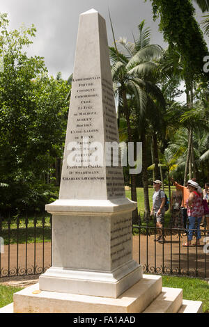 Rhythmusmaschine Obelisk, Sir Seewoosagur Ramgoolam Botanic Garden in Mauritius Stockfoto