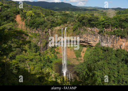 Cascade Chamarel - 90m Twin Wasserfall in Mauritius Stockfoto