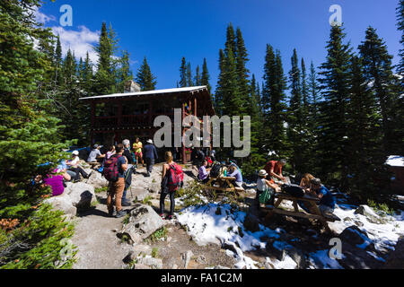 Ebene der sechs Gletscher trail, Lake Louise, Banff Nationalpark, Alberta, Kanada. Teehaus. Banff Nationalpark. Lake Louise, Albe Stockfoto