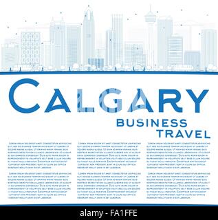 Skyline von Calgary Umriss mit blauen Gebäuden und Textfreiraum. Vektor-Illustration. Business-Reisen und Tourismus-Konzept Stock Vektor