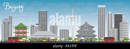 Beijing Skyline mit grauen Gebäuden und blauer Himmel. Vektor-Illustration. Business-Reisen und Tourismus-Konzept Stock Vektor