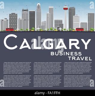 Skyline von Calgary mit grauen Gebäuden, blauer Himmel und Textfreiraum. Vektor-Illustration. Business-Reisen und Tourismus-Konzept Stock Vektor