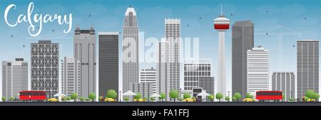 Skyline von Calgary mit grauen Gebäuden und blauer Himmel. Vektor-Illustration. Business-Reisen und Tourismus-Konzept mit modernen Gebäuden Stock Vektor