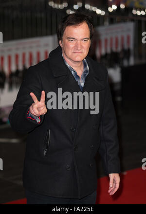 Quentin Tarantino besucht die Europäische Premiere von "Die hasserfüllten Eight" im Odeon Leicester Square statt Stockfoto